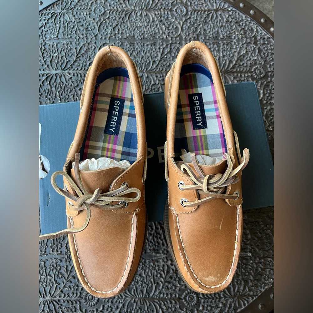 Sperry Tan Leather Boat Shoe Flats - Picture 8 of 10